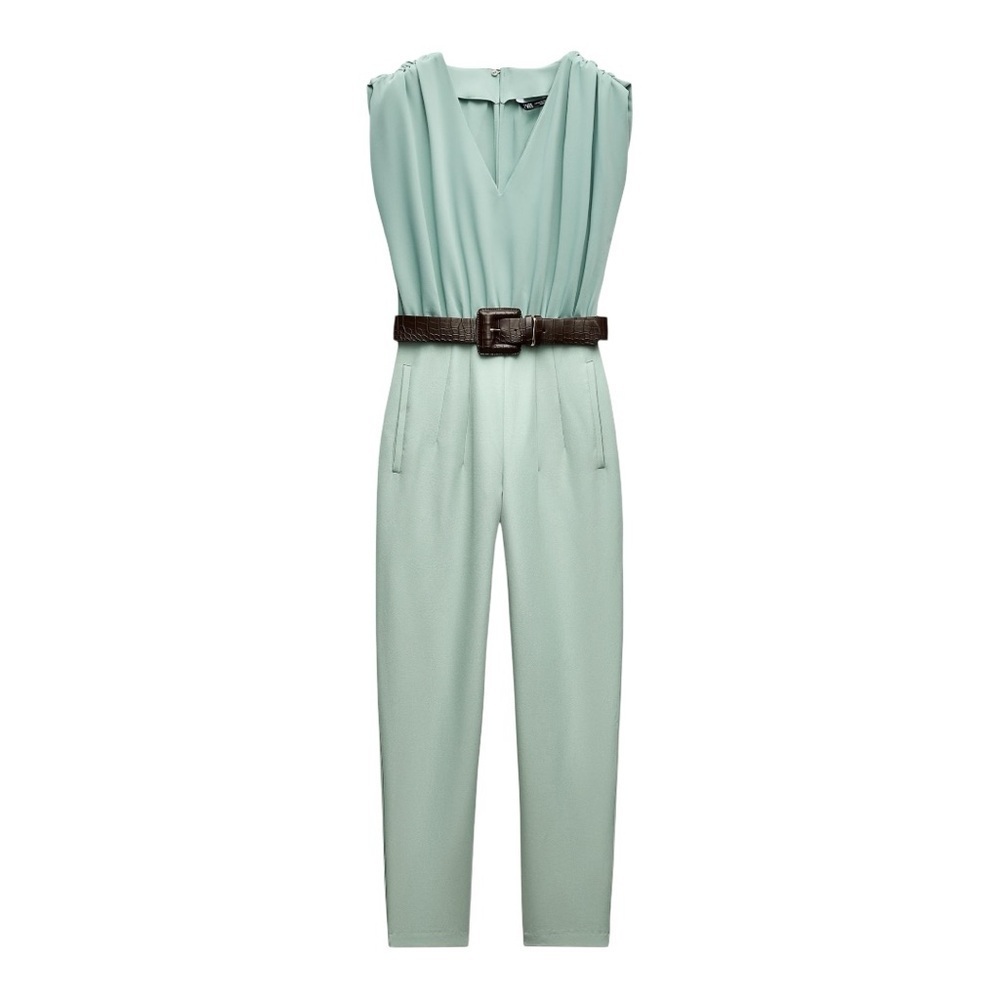 ZARA Sea Green Belted Jumpsuit – Size XS – NWOT